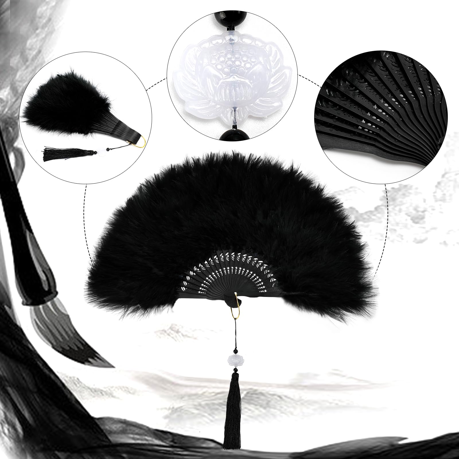 Amazon.com: Dual-side Black Feather Fan 1920s Costume 