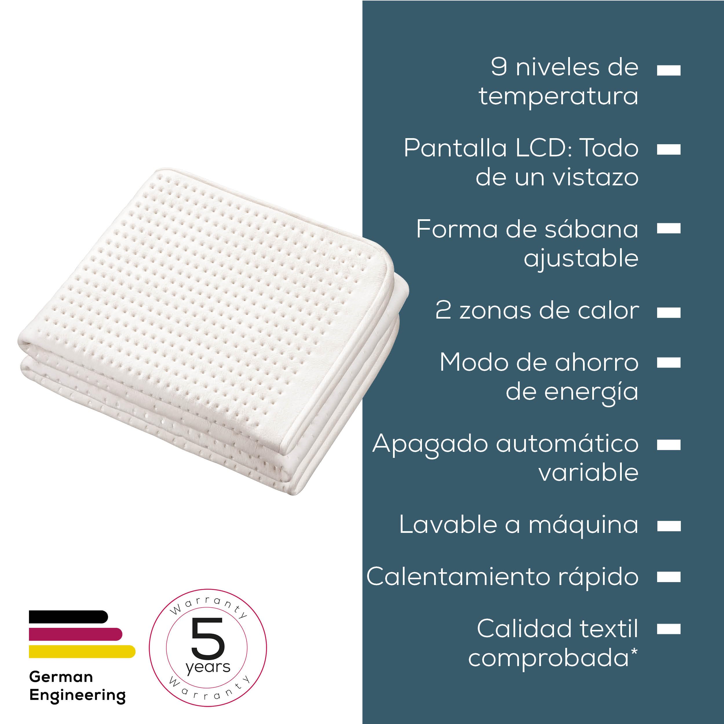 Beurer UB 101 Cosy manta térmica para cama, para cama individual 198 × 92 cm, 2 zonas de calefacción, 9 niveles de temperatura, apagado automático, modo ECO, lavable