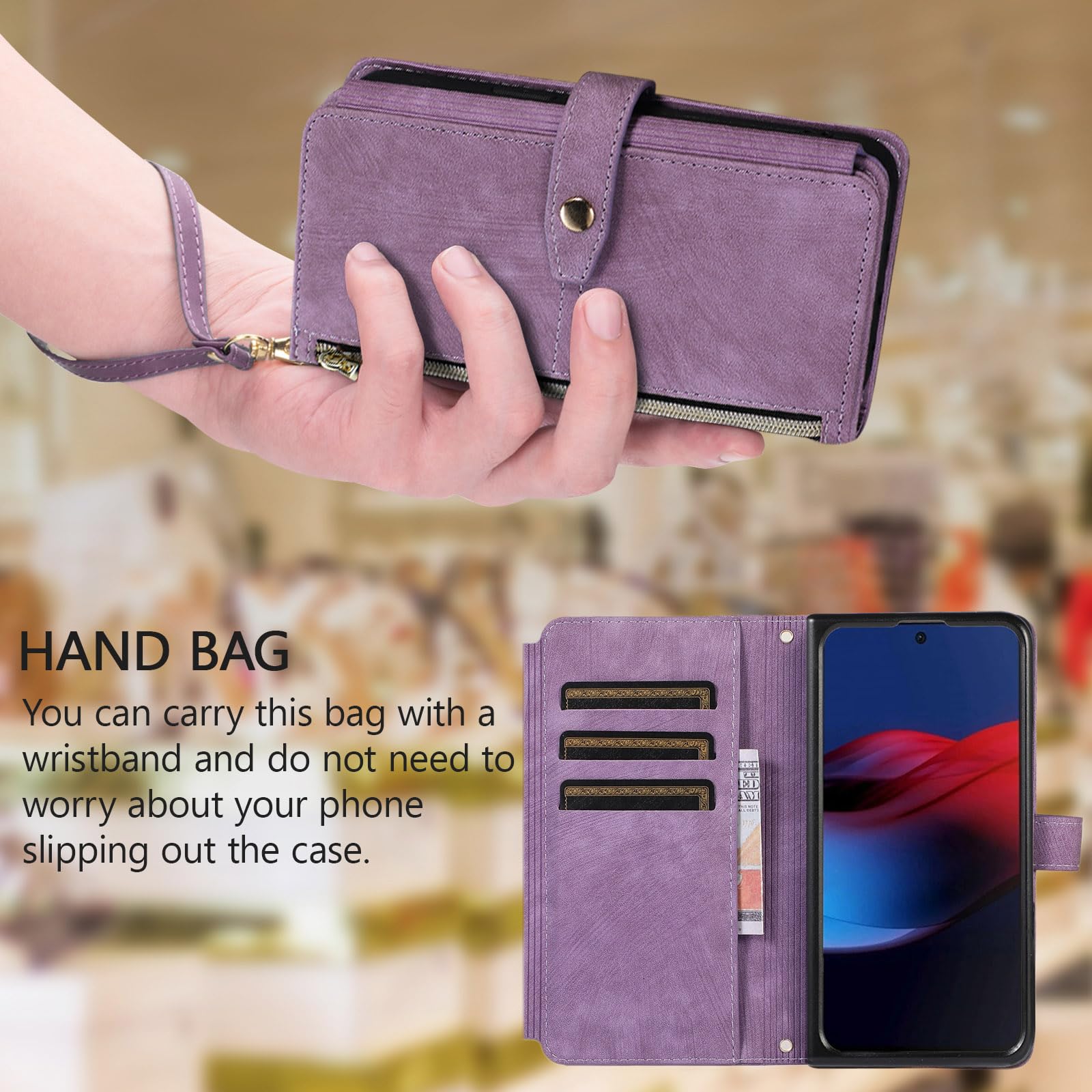 UEEBAI Google Pixel Fold Wallet Case, 9 Card Slots Zipper Pocket
