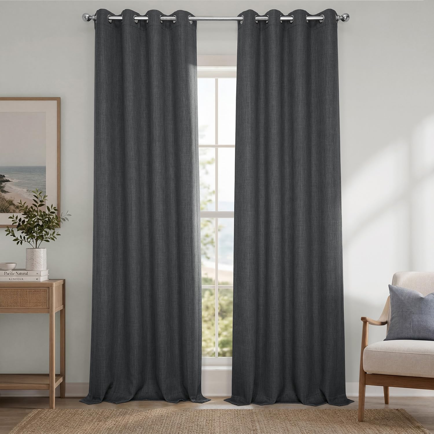 HPD Half Price Drapes Grommet Linen Curtains 96 Inches Long Room Darkening Curtains for Bedroom &amp; Living Room (1 Panel), 50W x 96L, Dark Gravel