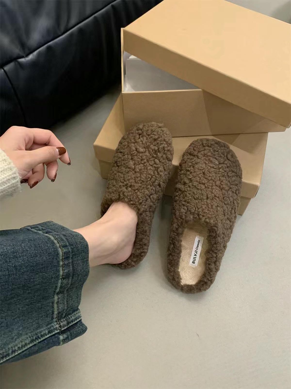 Donna Pantofole in Peluche Peluche, Appartamenti All'aperto Slip-on-nero-37