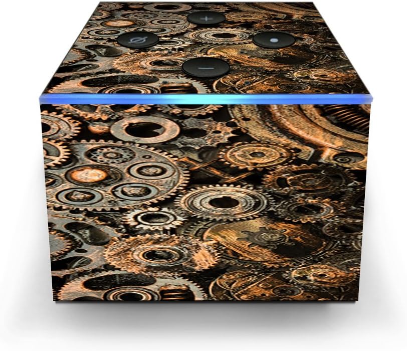 Skin Decal Vinyl Wrap for Amazon Fire TV Cube & Remote Alexa Stickers Skins Cover/Old Gears Steampunk Patina