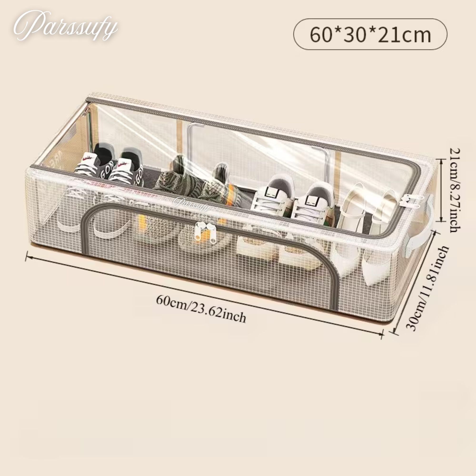 Parssufy® Large Capacity Shoe Storage Boxes with Double Steel Frame, Clear Plastic Stackable Shoe Organizer for Closet, Foldable Space-Saving Sneaker Shoe Rack Containers (PACK OF 1) 1
