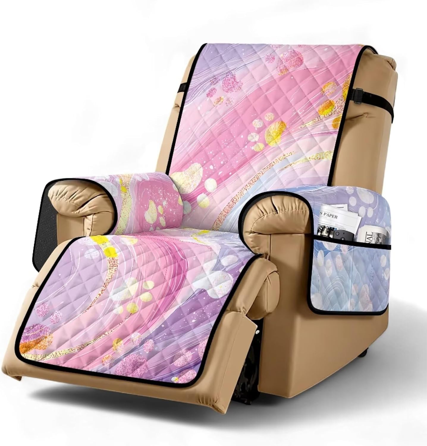 ZDCUSTOM Boho Floral Blossoms Recliner Chair Cover Non Slip Covers for Reclining Chairs with Pockets Washable Recliner Chair Cover Water Resistant Furniture Protector