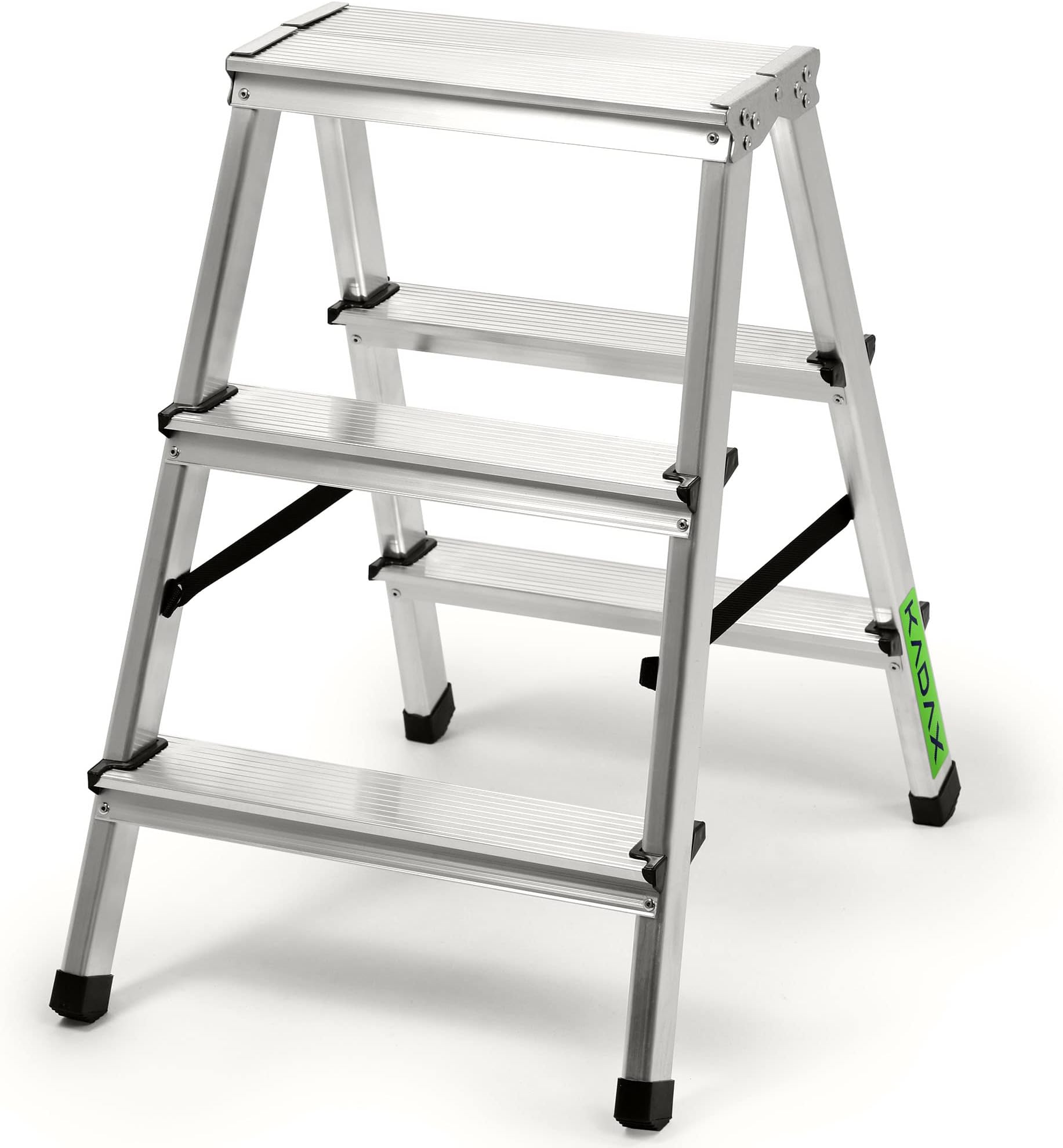 KADAX Aluminium Step Ladder, Folding Step Ladder up to 125 kg, with Non-Slip Steps, Step Ladder, Double-Sided Aluminium Ladder, Folding Ladder, Household Ladder (3 Steps), S