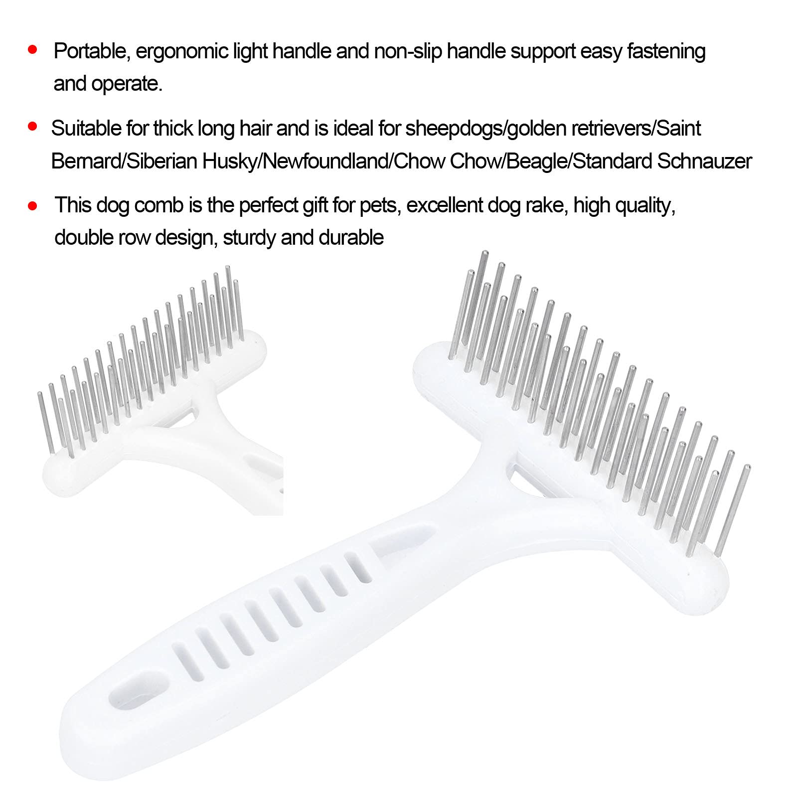 FUZHUI Pet Double Row Rake Dog Deshedding Comb, Sturdy Undercoat Rake for Dog Hair Removal, Ergonomic Non Slip Handle, Professional Pet Grooming Tool, PP Plastic and Metal Material