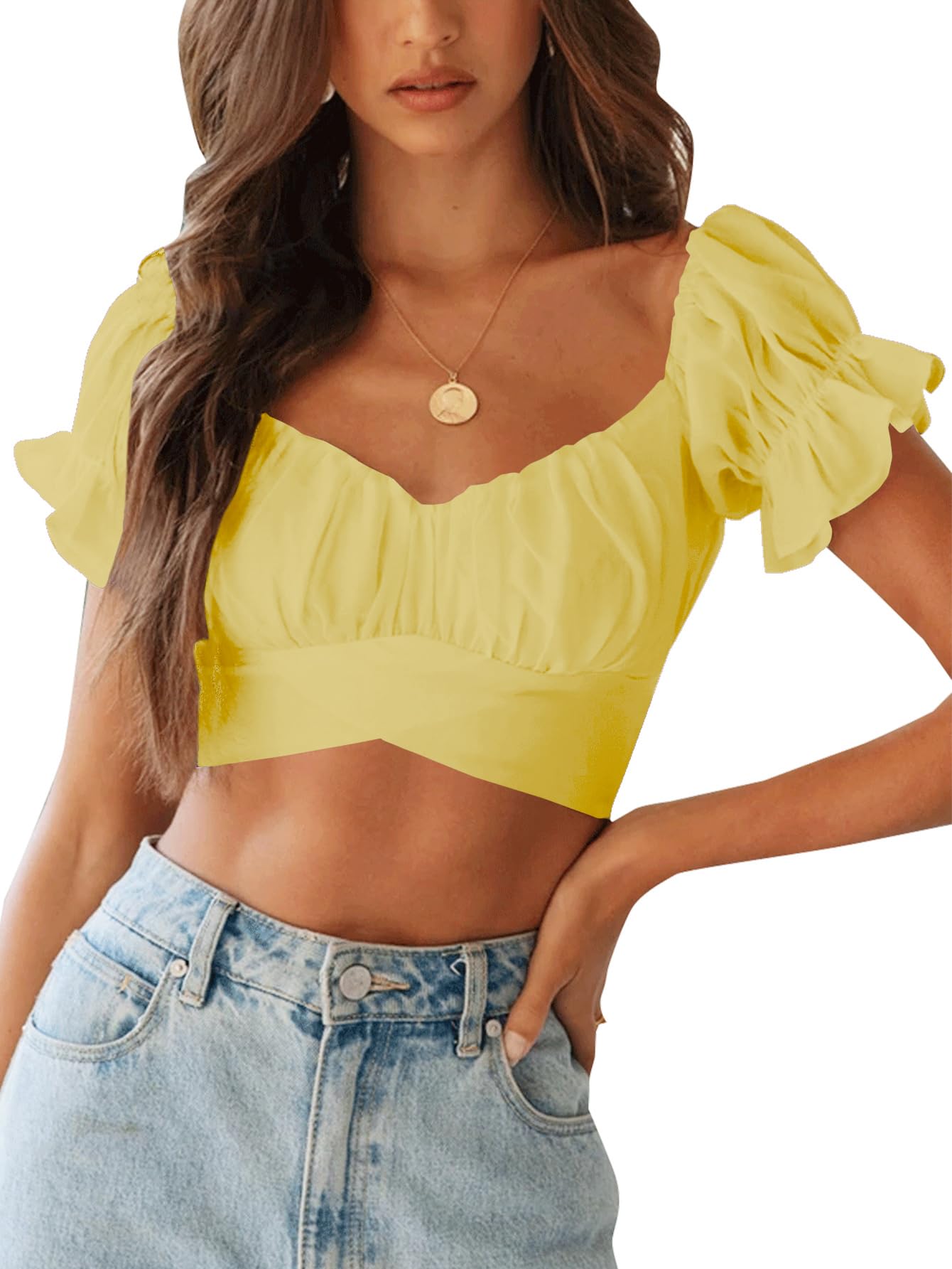 LYANER Women's Puff Short Sleeve Y2k Crop Top