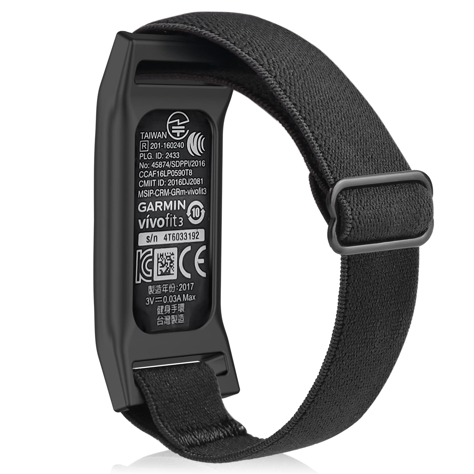 C2D JOYStretchy Loop Strap Adjustable Elastic Nylon Wristband Compatible with Garmin Vivofit 3 Tracker (Black)-Fits 5.5-8.3inch