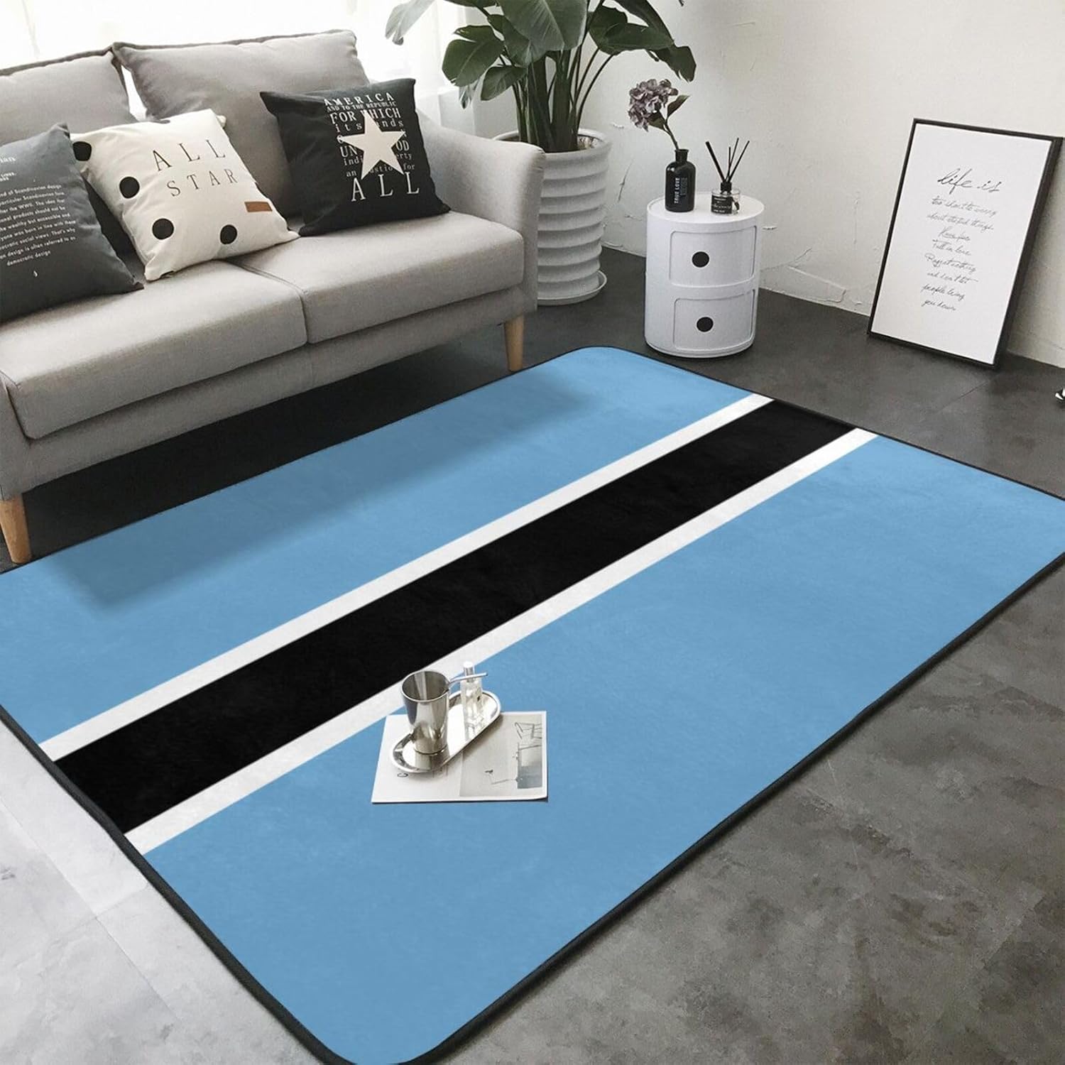 Flag of Botswana Printed Floor mat 80x58 inches, Non-Slip Decorative Carpet for Bedroom and Living Room