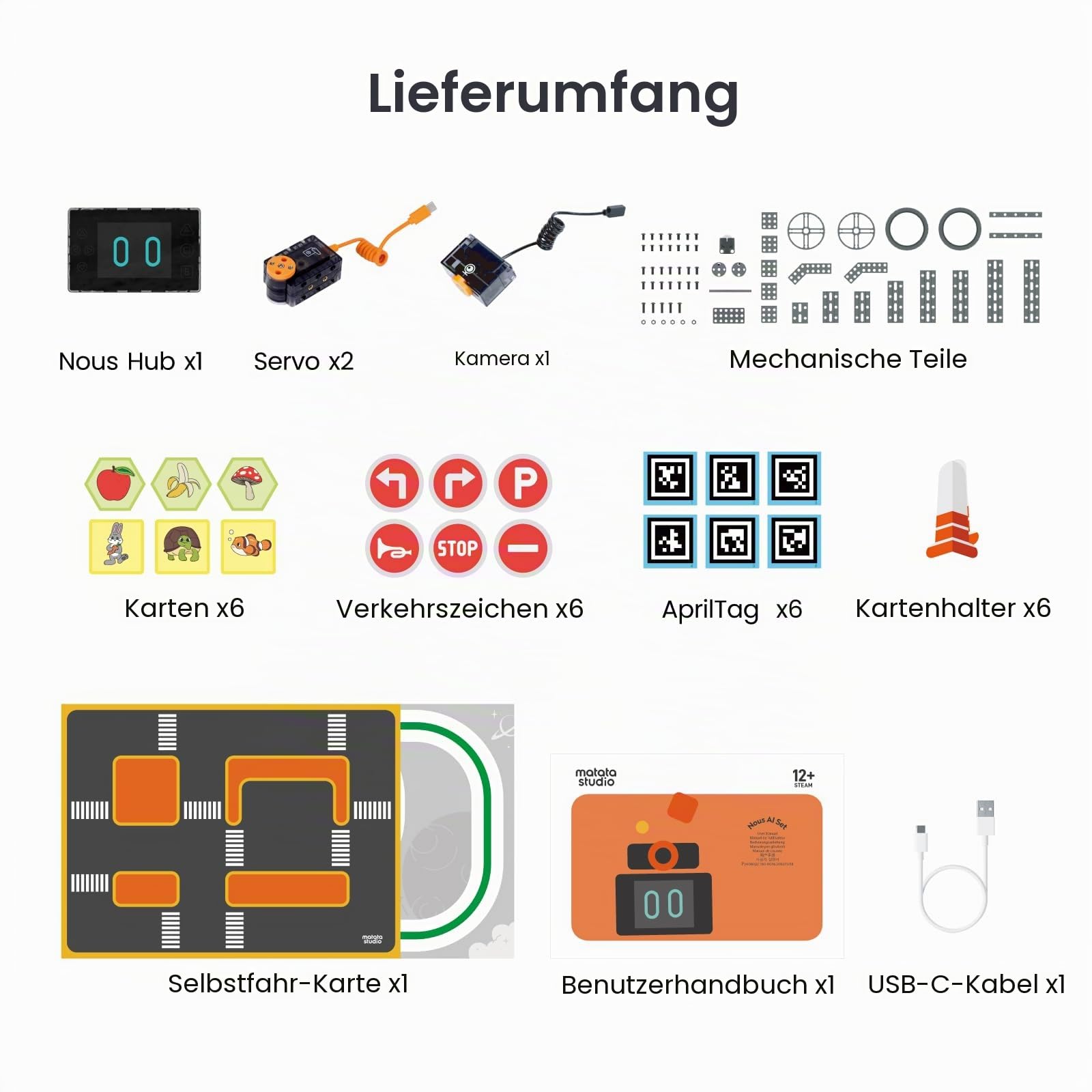 Programmierbarer Roboter für Kinder, MatataStudio Nous AI Roboter Spielzeug Bausatz unterstützt Scratch Python KI-Ausbildung STEM-Lernspielzeug Intelligente Roboter Auto für Junge Mädchen ab 12 Jahren