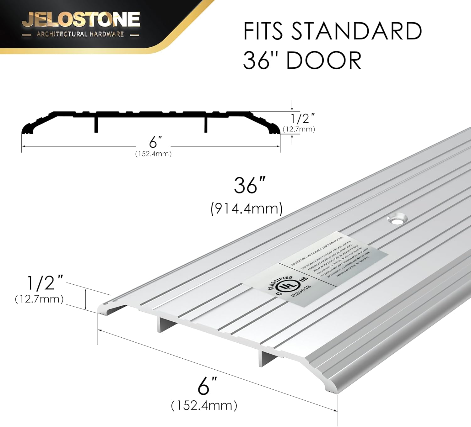 Heavy-Duty Aluminum Door Threshold (Mill Aluminum)- 6''W x 1/2''H x 36''L - Door Saddle- ADA accessible Barrier Free- Fire Rated- Door Thresholds for Exterior Doors, B305A