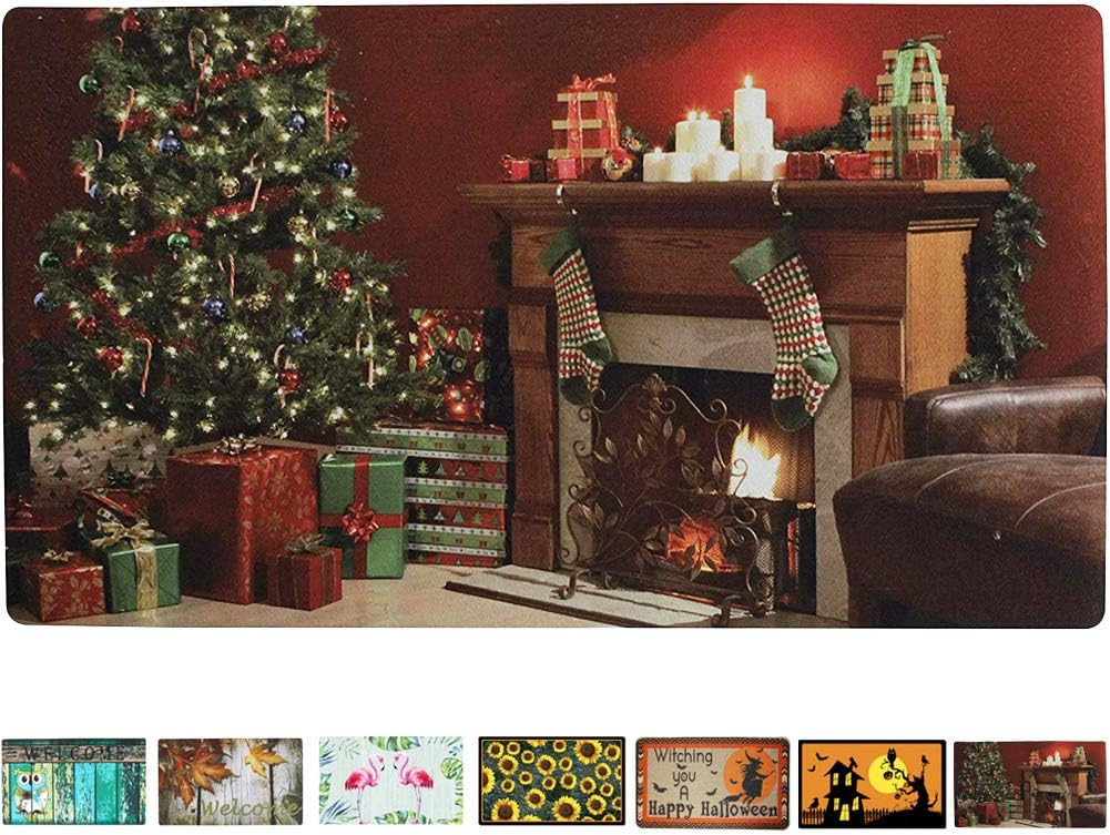 Rubber Welcome Door Mat, Decorative Indoor Outdoor Doormat Non Slip Front Door Mat, Easy to Clean Low Profile Mat for Entry Patio Garage High Traffic Areas, 17" x 29" (Christmas Doormat B)