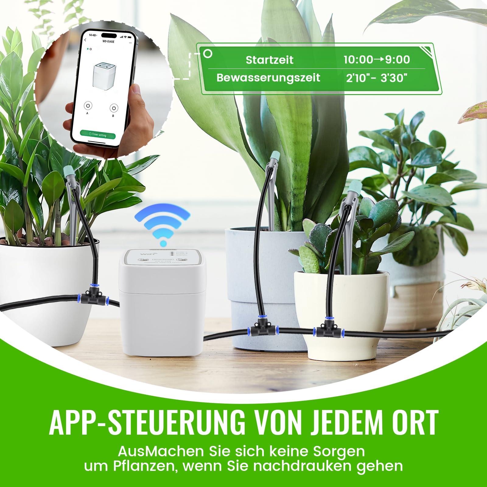 Système d'irrigation automatique WIFI - Système d'irrigation goutte à goutte via application - Arrosage utomatique pour jusqu'à 20 plantes d'intérieur - Mode automatique/manuel/intelligent - Arrosage