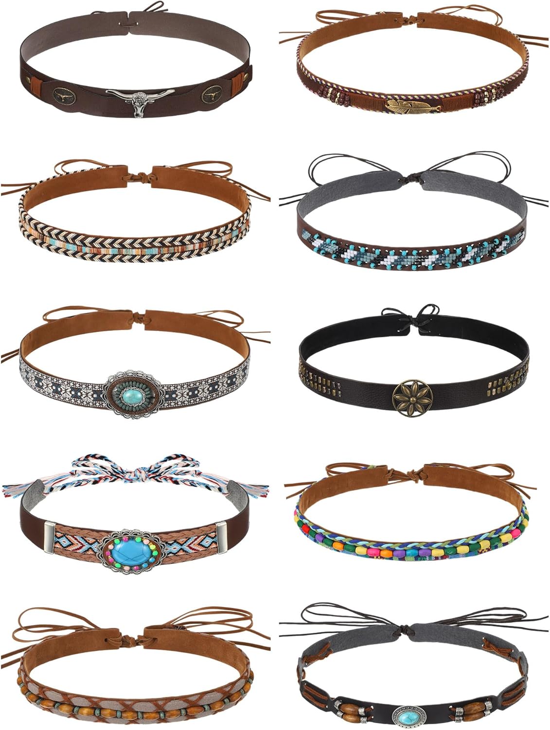 Zeyune 10 Pcs Cowboy Hat Bands Ethnic Western Hat Belts Rural Cowgirl Turquoise Hatbands Beaded Cowboy Supply