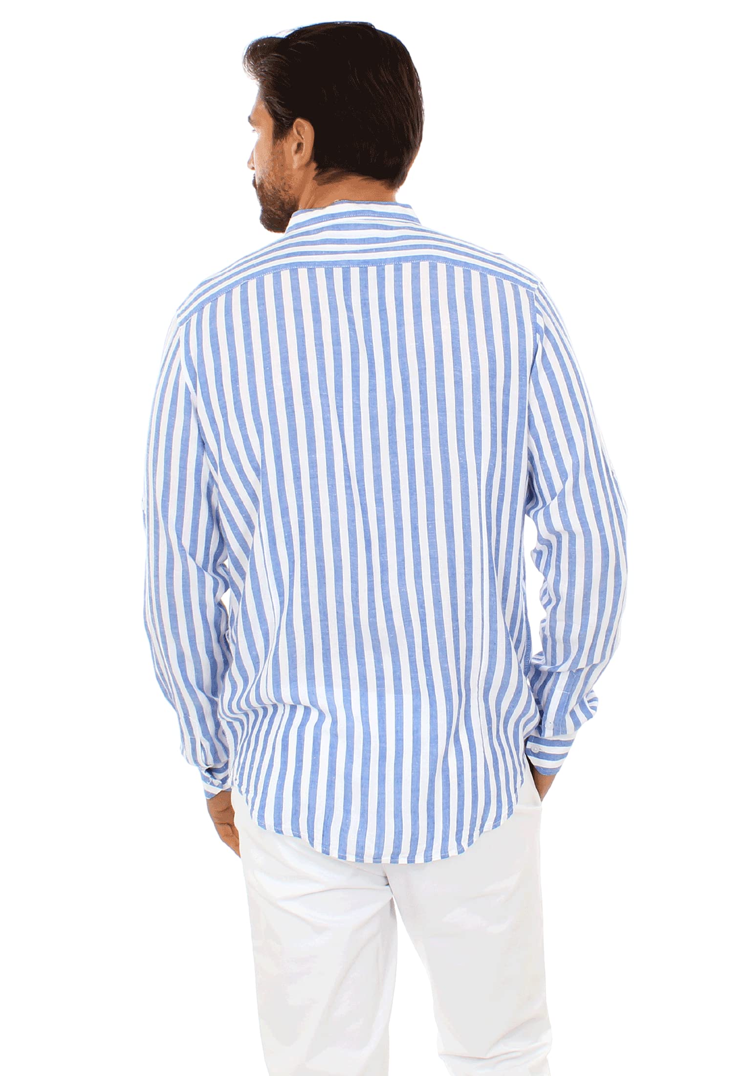 Camisa de hombre de lino a rayas de verano camisas manga larga casual