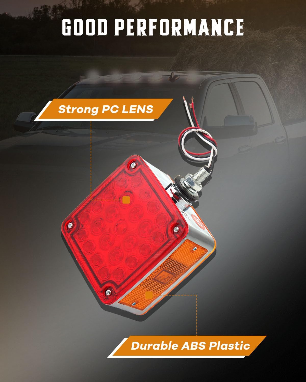 cciyu Amber/Red Double-Face Pedestal Fender Light with Stud Mount, Square LED Stop Turn Tail Signal Trailer Light for Semi Trucks Peterbilt Kenworth Freightliner Towing Dual-Face