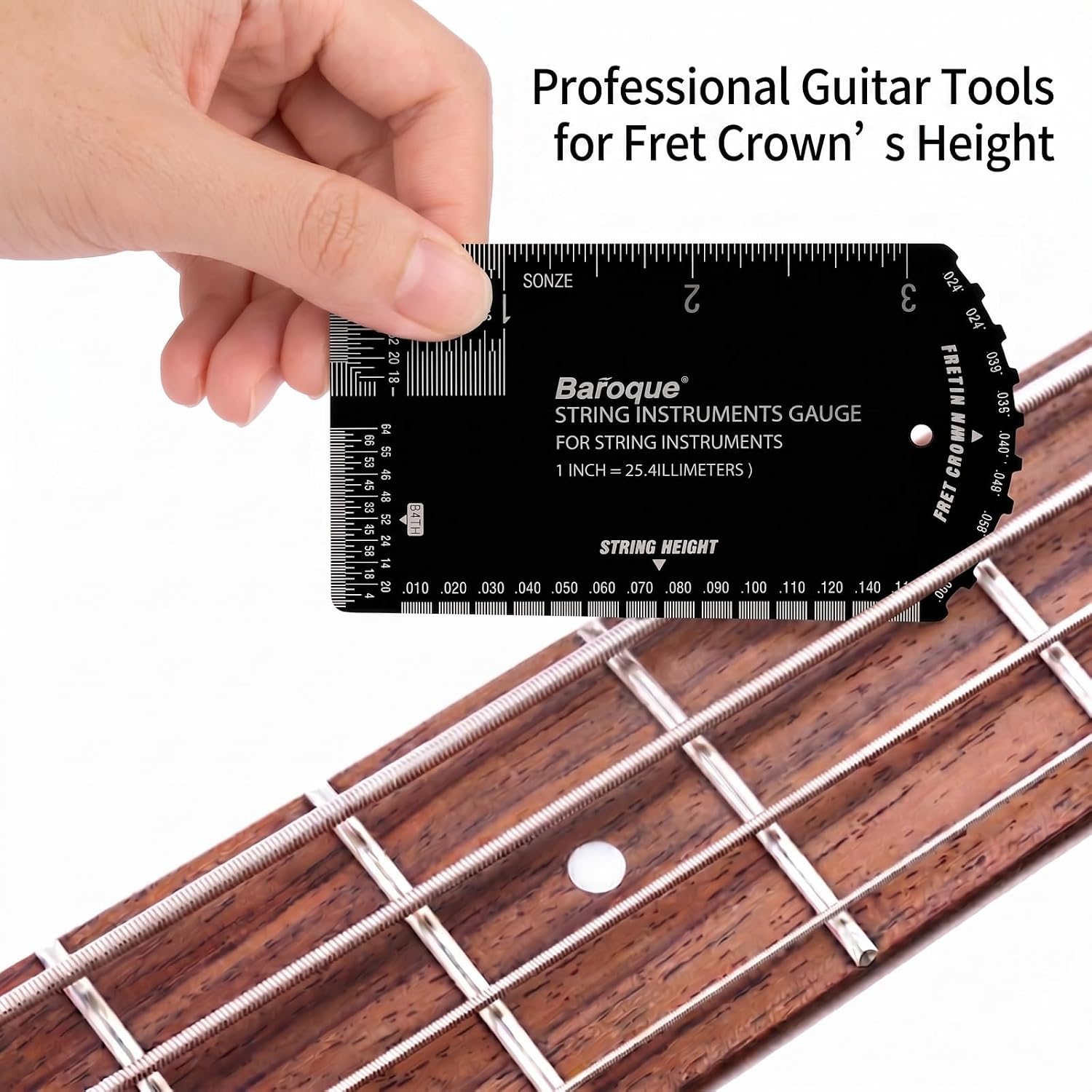 Guitar String Action Gauge Ruler,Fret Rocker with Thick Leather Case