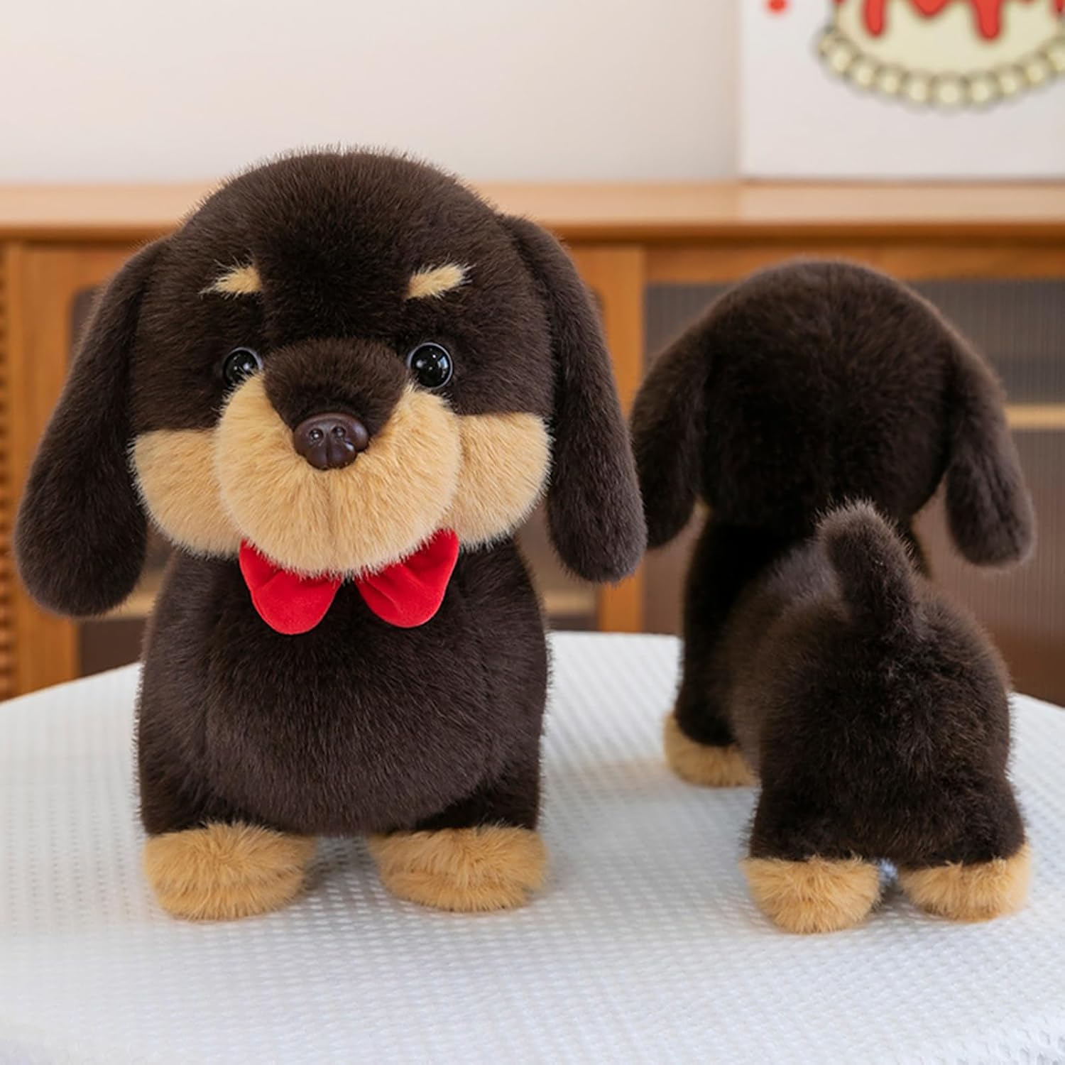 PEACH CAT Dachshund Dog Stuffed Animals with Red Bow 12" Cute Wiener Puppy Plushies Soft Plush Toys Gifts for Kids Brown - Image 6