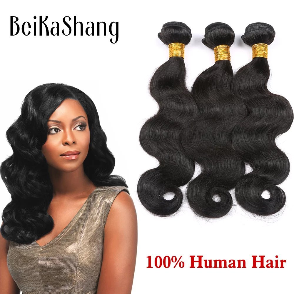BeiKaShang Grade 6A Unprocessed Peruvian Virgin Hair Body Wave 3 Bundles Human Hair Extensions Weaves Mixed Length (Multiple Choices) 1b Color 12"14"16