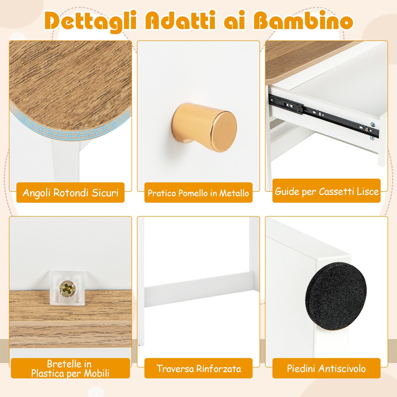 COSTWAY Scrivania in Legno 80 x 48 x 102 cm per Bambini 3+ Anni, Scrivania Cameretta Bambina con 5 Mensole, 1 Cassetto, Spazio di Lavoro e Angoli Arrotondati, Ideale per Studio e Disegno (Naturale)