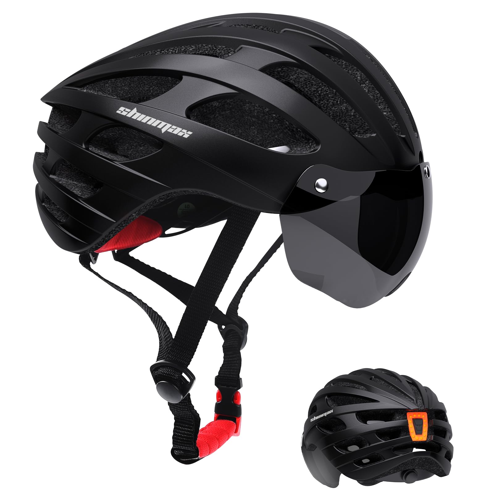 Shinmax Bike Helmet with USB Rechargeable Light & Detachable Magnetic Goggles UV Protective, Bicycle Helmet Men Women Mountain Road Adjustable Adult Cycling Helmet (WT-049)