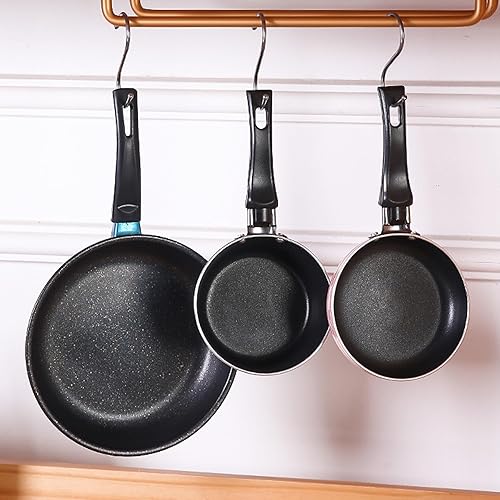 Miniatura 7 de Zoofen Sartén redonda de 4.7 pulgadas, sartén para huevos individuales, antiadherente, sartén para desayunar con mango largo (azul)