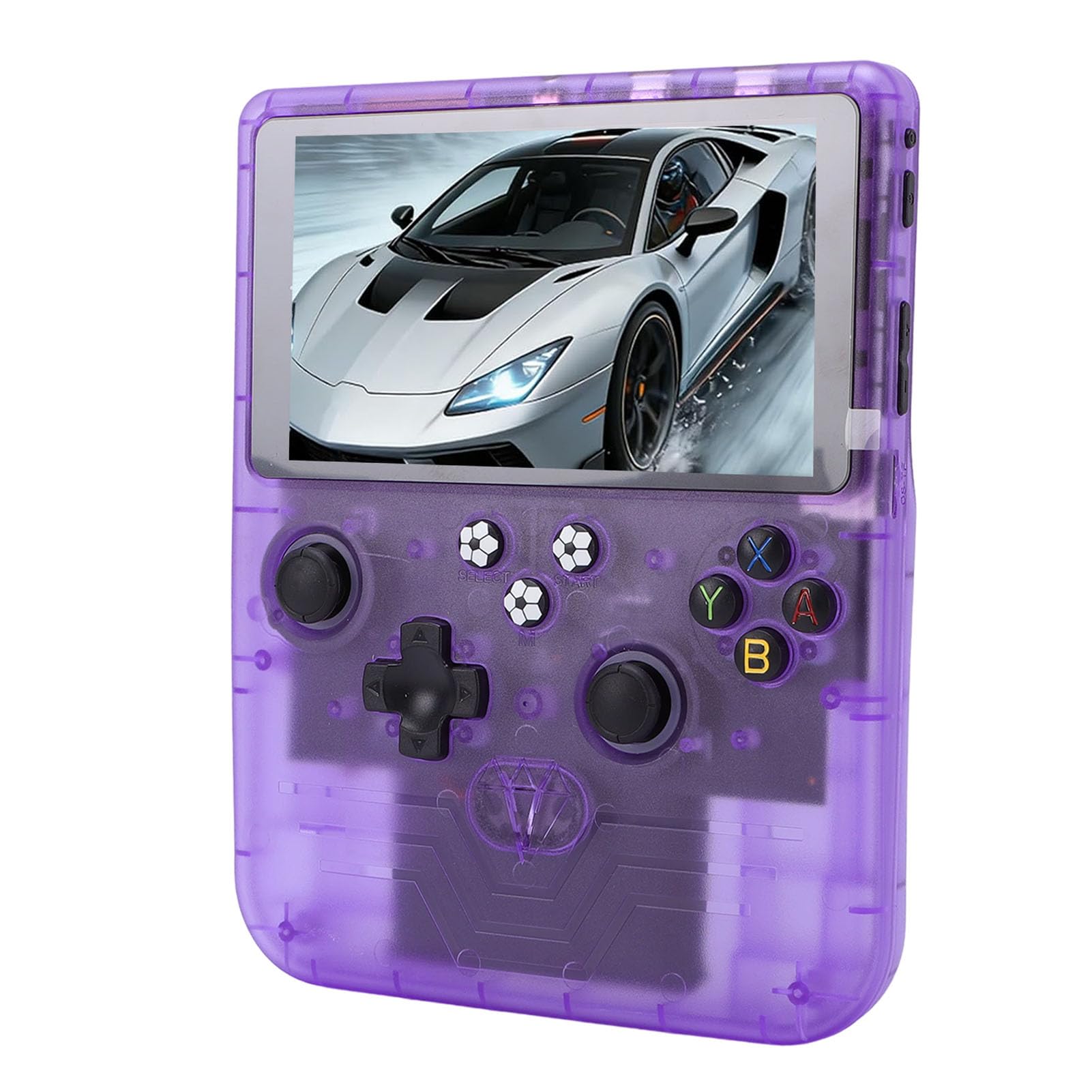 KKPLZZ Console di Gioco Portatile, Schermo HD da 6 Pollici, Batteria da 6000 MAh, Console retrò Portatile con Doppi Joystick RGB, per Oltre 30 Emulatori e Scheda da 128 GB (Viola traslucido)
