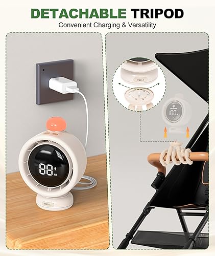 Miniatura 6 de TRELC Ventilador de cochecito de bebé, ventilador portátil sin aspas, ventilador de escritorio silencioso de 1-100 velocidades con pantalla LED y