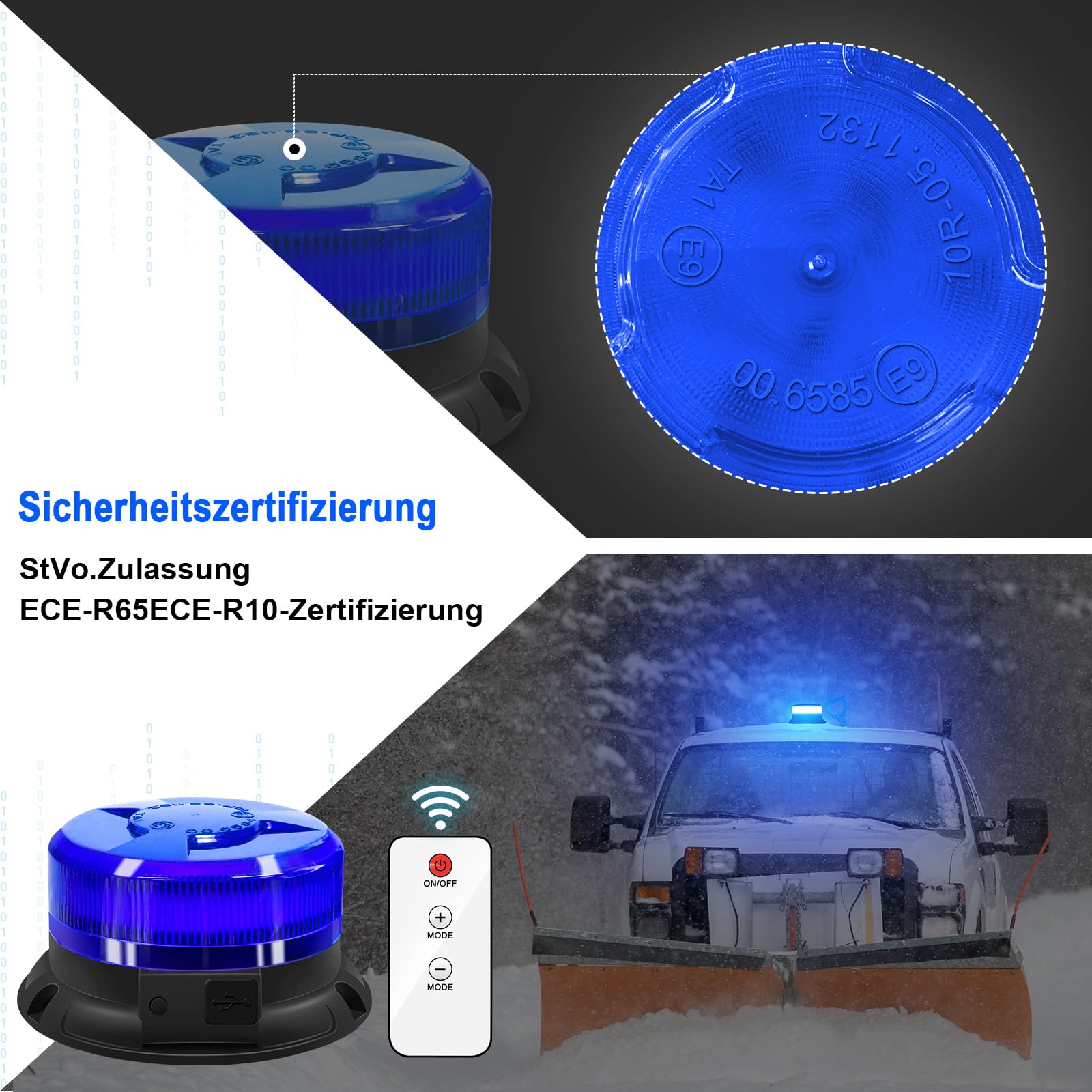 antom Rotativo Luz LED estroboscópica inalámbrico Con mando a distancia 12V-24V azul Luz de emergencia de magnético con tractores, carros de golf, UTV