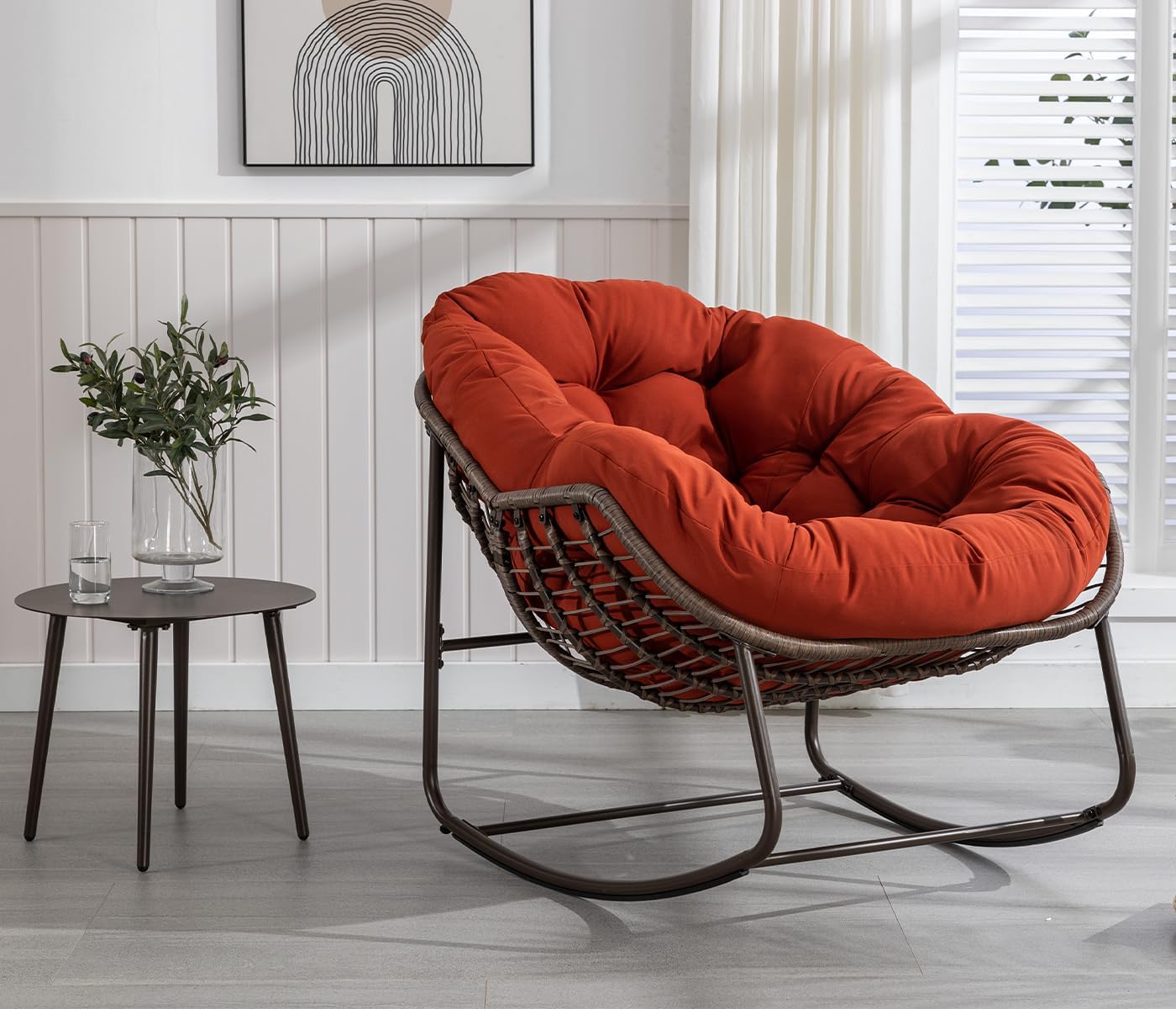 Outdoor Patio Rocking Chair,Oversized Egg Rocking Chair,Comfy Wicker Rocker Recliner Chair,Modern Lounge Chair for Living Room Patio,Balcony,Front Porch,Garden (Orange)