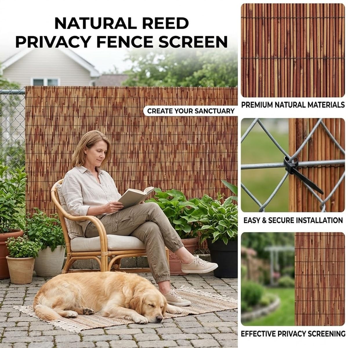 Arella in Bambù Naturale per Frangivista Balcone Terrazzo, Stuoia in Bambù Esterno Frangivento Ombreggiante 85% Anti-UV per Giardino Copertura Privacy Piscina, Marrone(122x610cm(4x20ft))