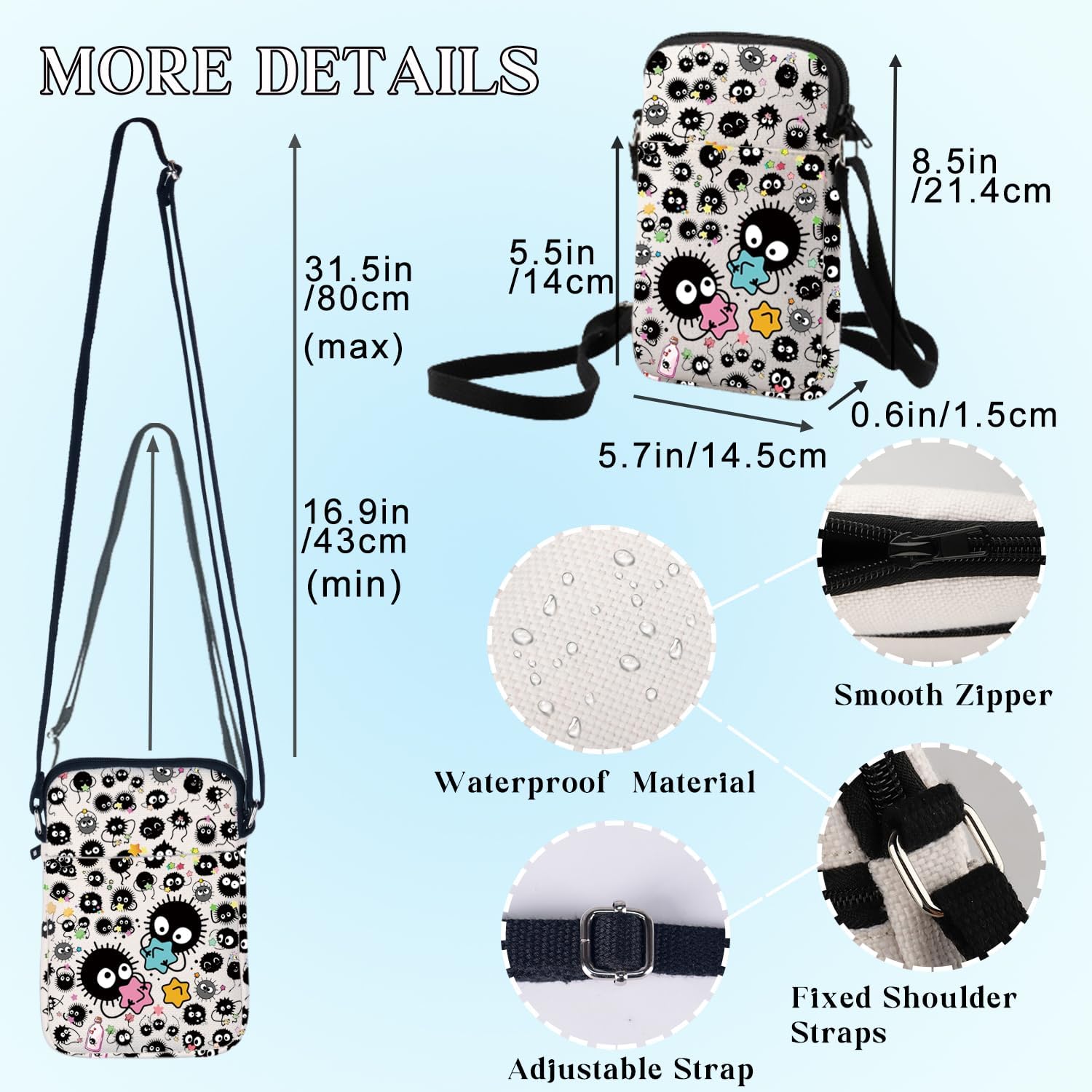 BWWKTOP Soot Spirte Crossbody Bag Animation Fans Gift Kawaii Soot Spirte Shoulder Bag Soot Spirte Anime Merchandise - Image 4