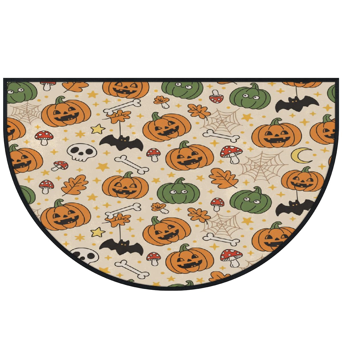 Große halbrunde Fußmatte – Kürbisknochen, Halloween, saugfähig, rutschfest, halbrund, Eingangsbereich, niedlich, weich, halbrund, waschbar, Teppich für Küche, Badezimmer, Schlafzimmer, 160 x