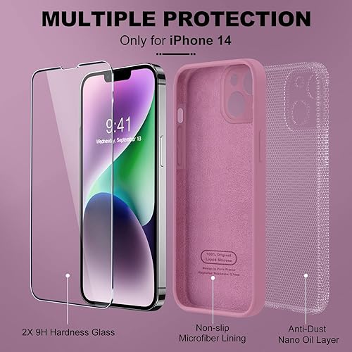 Miniatura 968 de BossKiss Funda compatible con iPhone 14 Pro, silicona mejorada [protección de cámara] [2 protectores de pantalla 9H], forro interior de microfibra