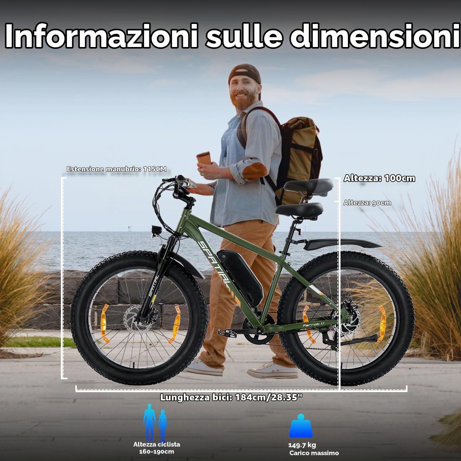 SPATIAL Bicicletta Elettrica, Mountain Bike Elettrica da 26" con Pneumatici Fat 4.0 e Batteria da 48V 13Ah 624Wh, Autonomia fino a 70Miglia, Motore da 250W 80Nm Con Funzione NFC