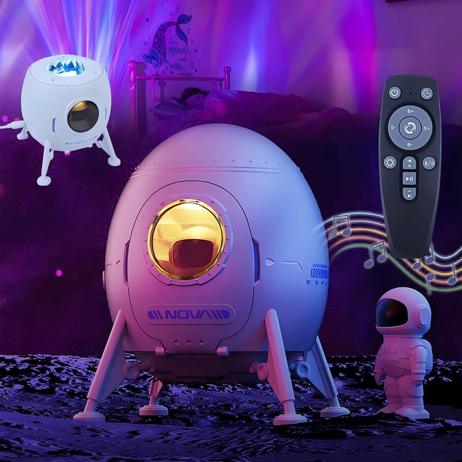 Astronaut Star Projector LED Night Light, KANCOKIT Galaxy Nebula Space Lamp with Music Speaker, Astronaut Figures, Night Lights Projector Ceiling Room Décor