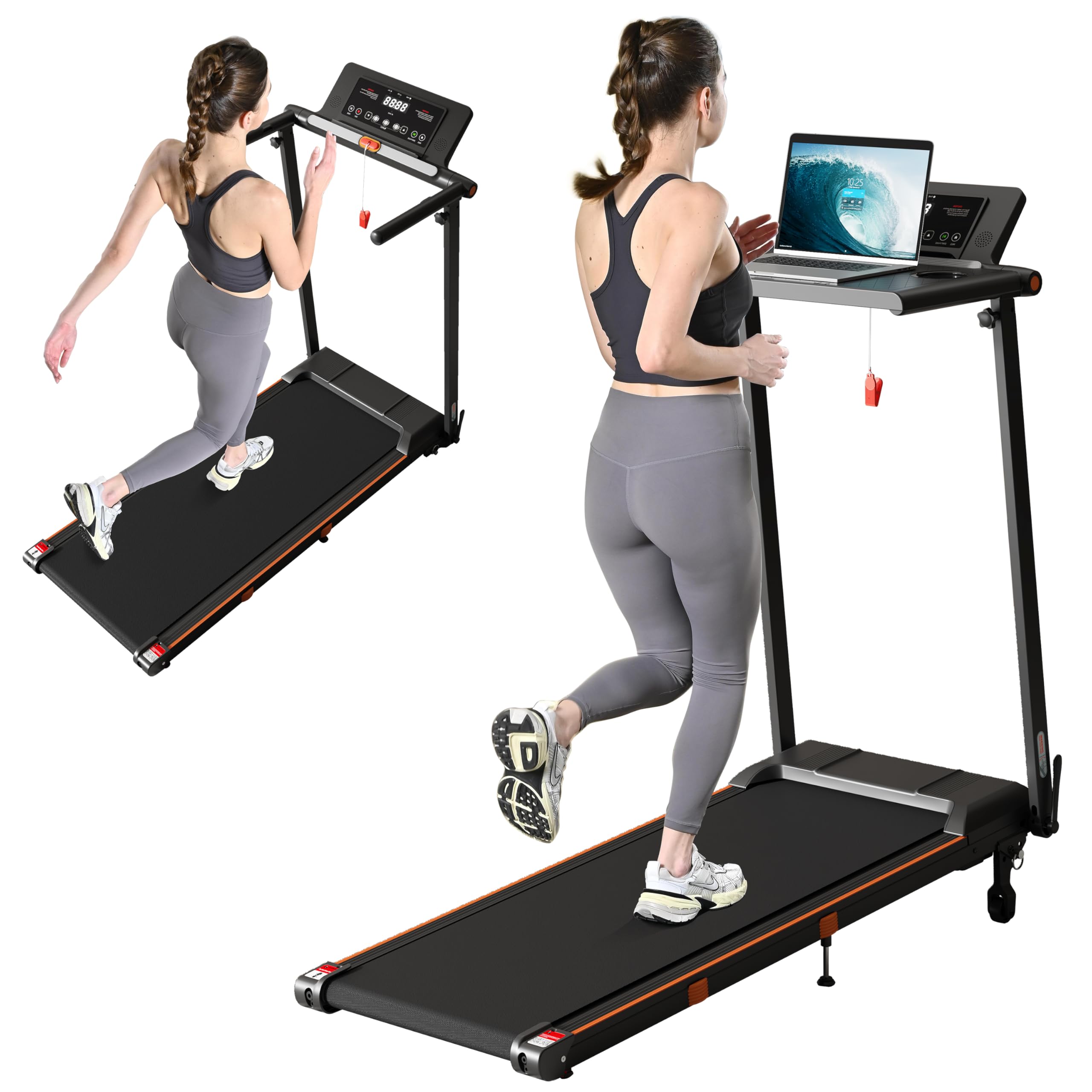 Hccsport Foldable Treadmill with Removable Desk Workstation