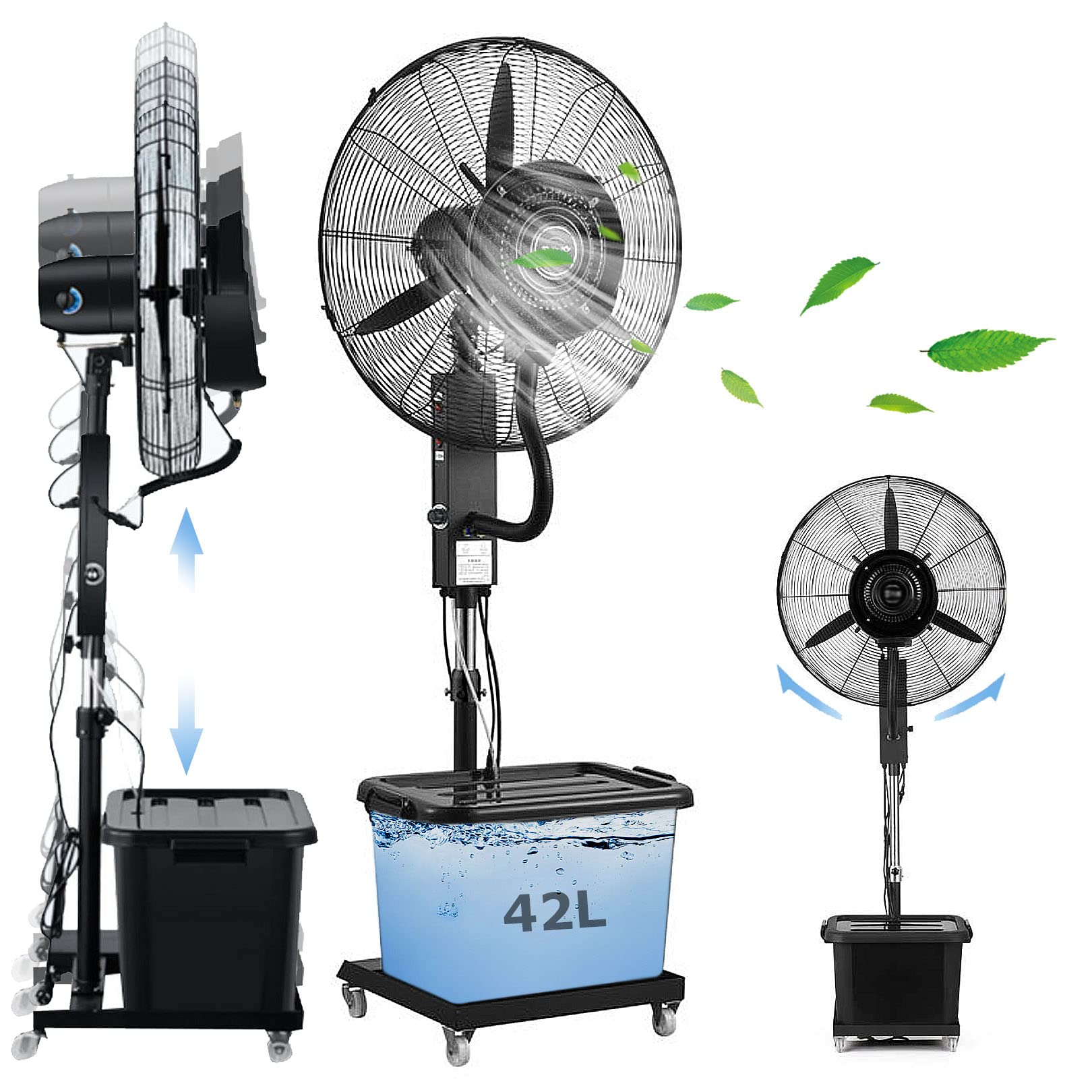 JKJZSALJ Outdoor Industrial Fan Misters For Cooling,Misting Fans For Outside,11 Gallon Tank,90°Oscillating,3 Cooling Speeds,Height Adjustable,Garden,71cm/28in