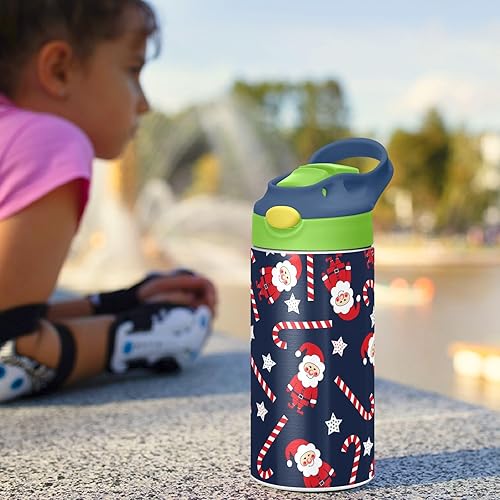 Miniatura 6 de Botella de agua aislada de acero inoxidable de Papá Noel para niños pequeños, taza de acero con popote y asa, botella de agua para niños, escuela,
