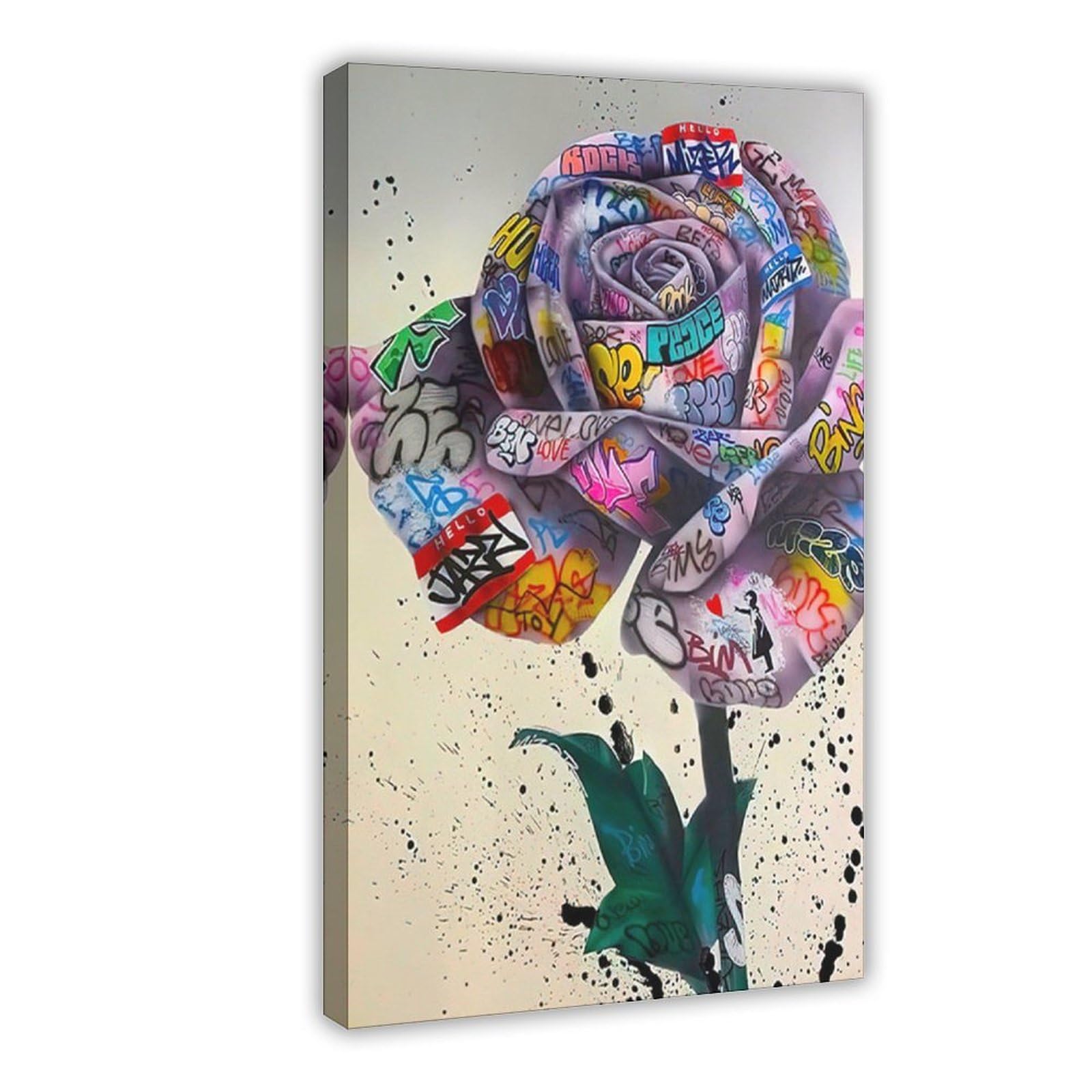 Gqvcjsw Graffiti Rose, Banksy Rose Graffiti Canvas Poster Bedroom Decor Landscape Office Room Decor Gift 24X36inch(60X90cm)
