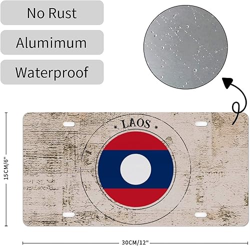 Miniatura 2 de Placa de matrícula frontal de la bandera nacional de Laos, decoración novedosa de 6 x 12 pulgadas, recuerdo de la ciudad de Laos, placa retro