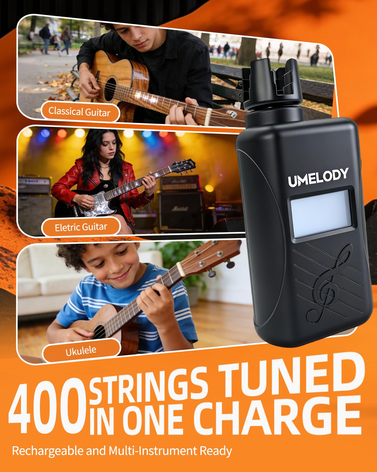 Afinador automático de guitarra 3 en 1 con metrónomo y bobinador de cuerdas, herramienta digital inteligente de afinación cromática para guitarra acústica y eléctrica, afinador de ukelele para