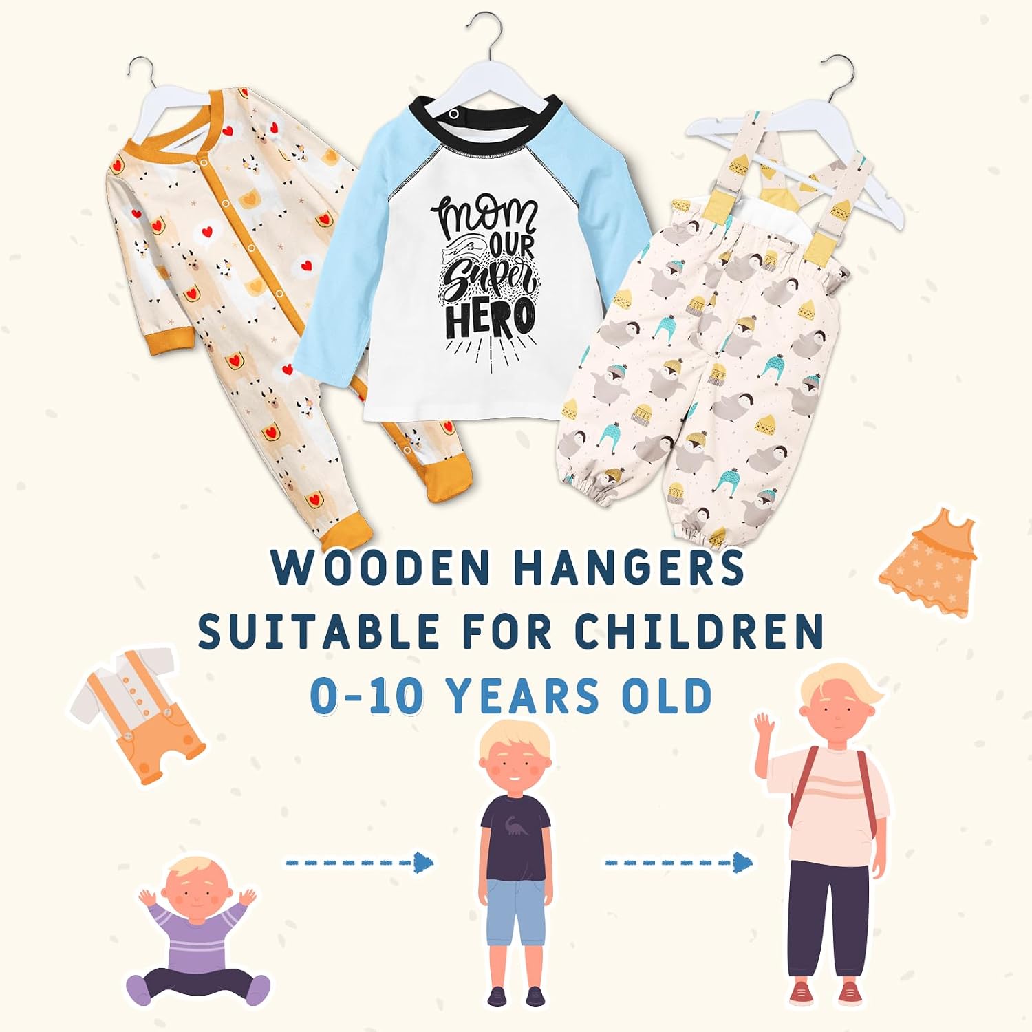 Edergoo Kids Wooden Hangers 20 Pack, White Wooden Baby Hangers with Smooth Finish, Solid Wood Children Hanger for Clothes with Precisely-Cut Notches, Swivel Hook Baby Clothes Hanger for Closet