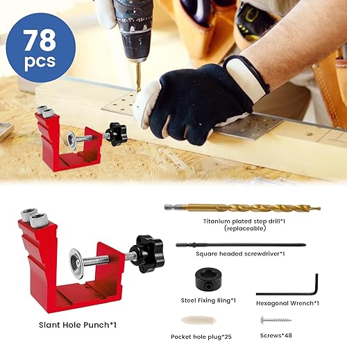 Miniatura 3 de Kit de plantilla de agujero de bolsillo, 78 piezas, kit de tornillos de carpintería, plantilla de tornillo de bolsillo de aleación de aluminio, kit