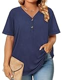 Womens Summer Tops Trendy Button Down V Neck Shirts Short Sleeve Blouses Business Casual Loose Tunics