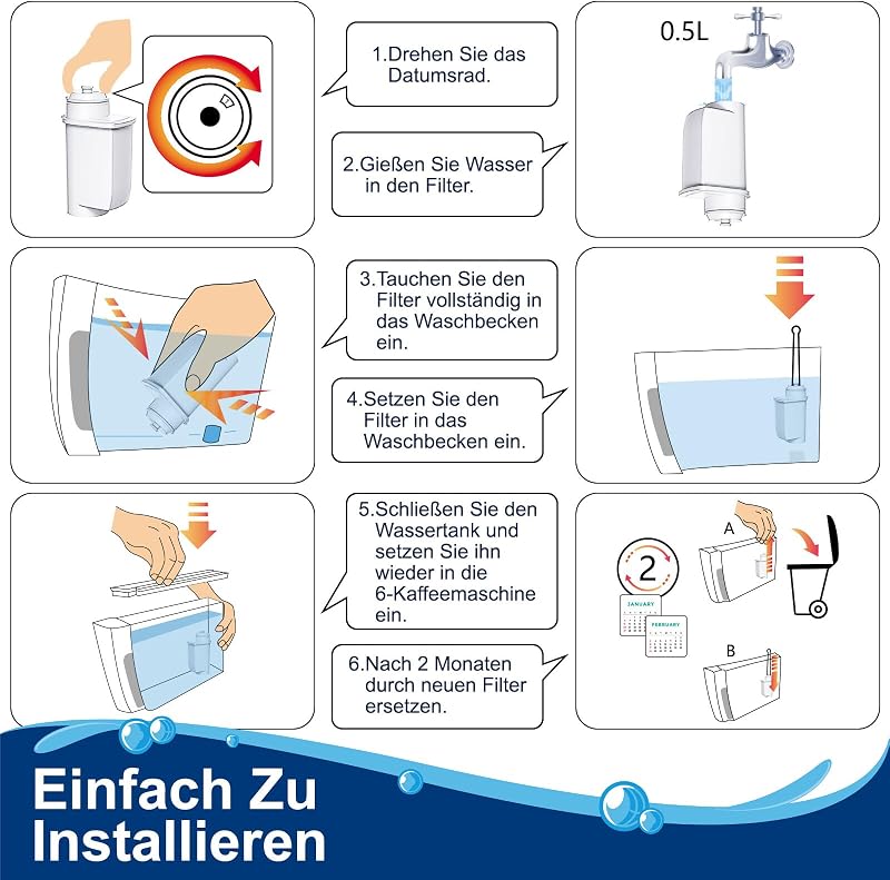 ARETHONE Vízszűrő Siemens EQ5 EQ6 EQ9 EQ500 S700 Kávéfőző Gépekhez, Bosch TCZ7003 TCZ7033 Kompatibilis Szűrőbetét 6 Darabos Csomag