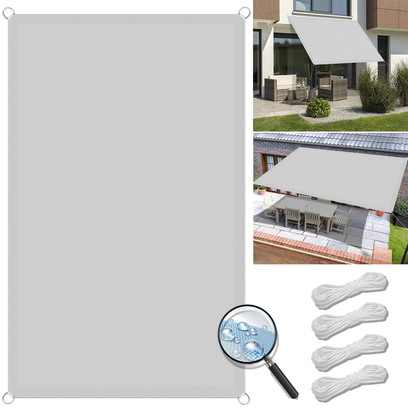Voile d'ombrage rectangulaire 1x2.5m blanc en tissu PES imperméable