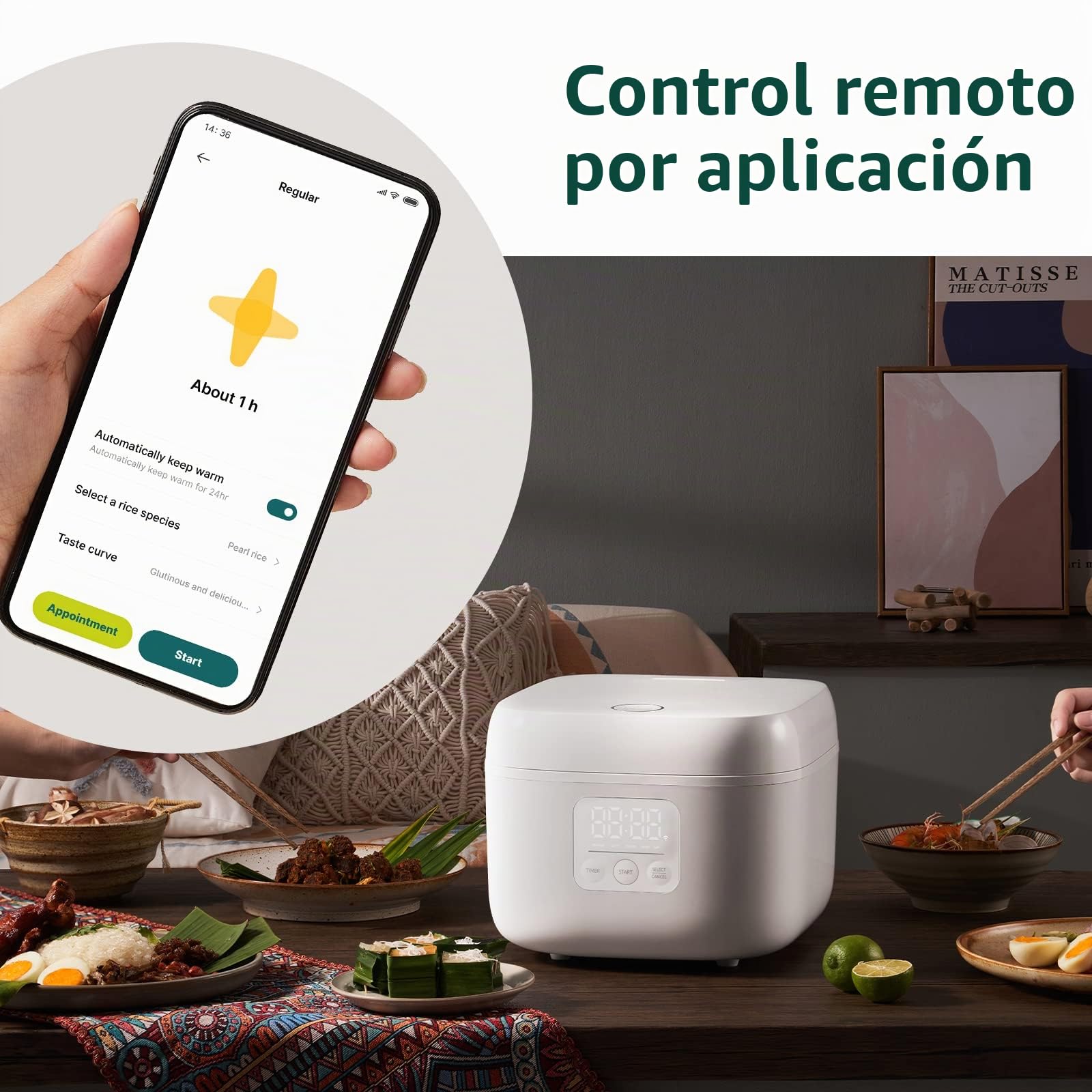 joyami Arrocera Pequeña Rice Cooker Inteligente - Arrocera Electrica 1.6 L 3.5 Tazas Antiadherente Olla 6 Cuencos, Control Mediante App, para 1-3 Personas Mantener el Calor Modo Preseleccionado