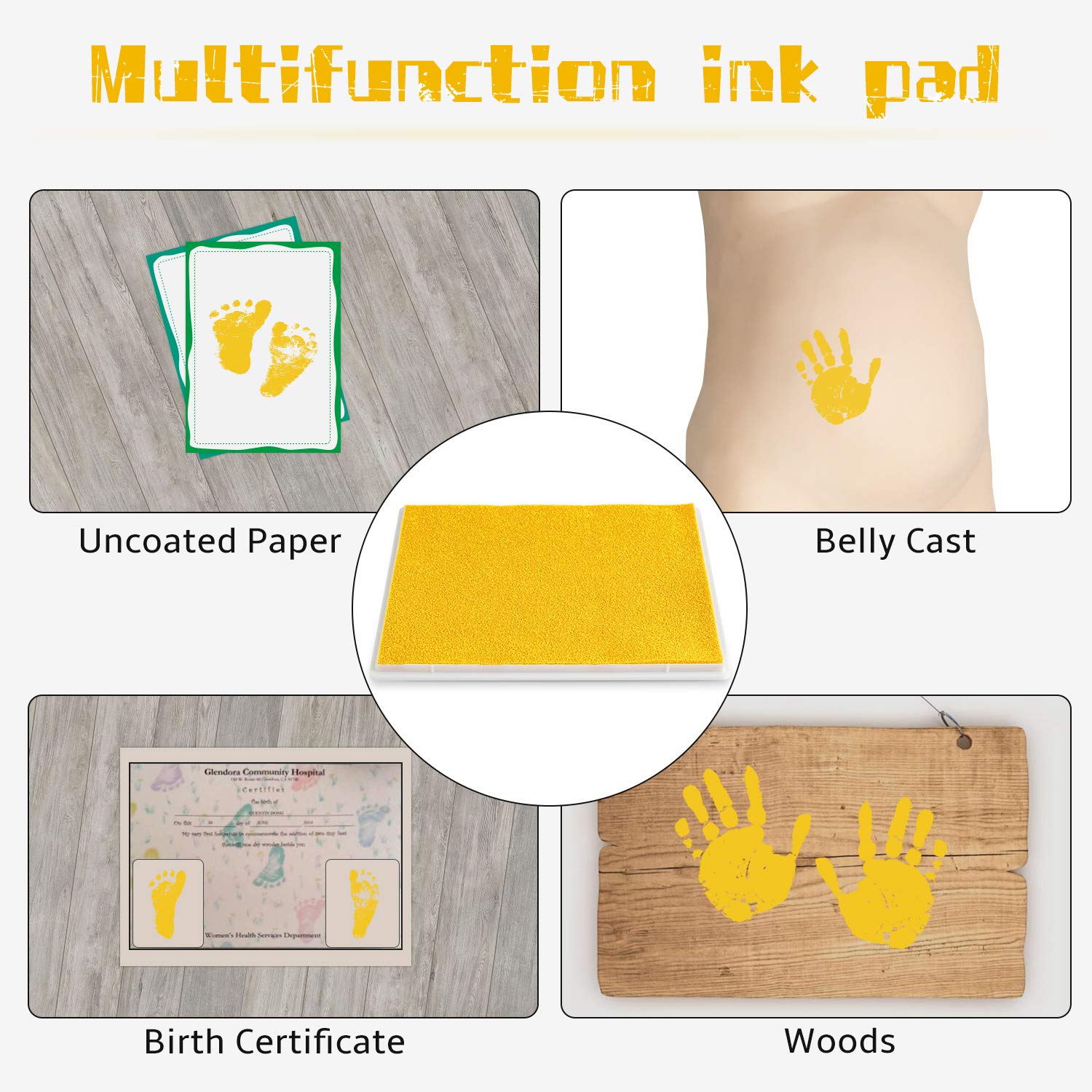 Ink Pad, 5x4'' Washable Non-Toxic Ink Stamp Pad for Baby Footprint Handprint Yellow - Image 4