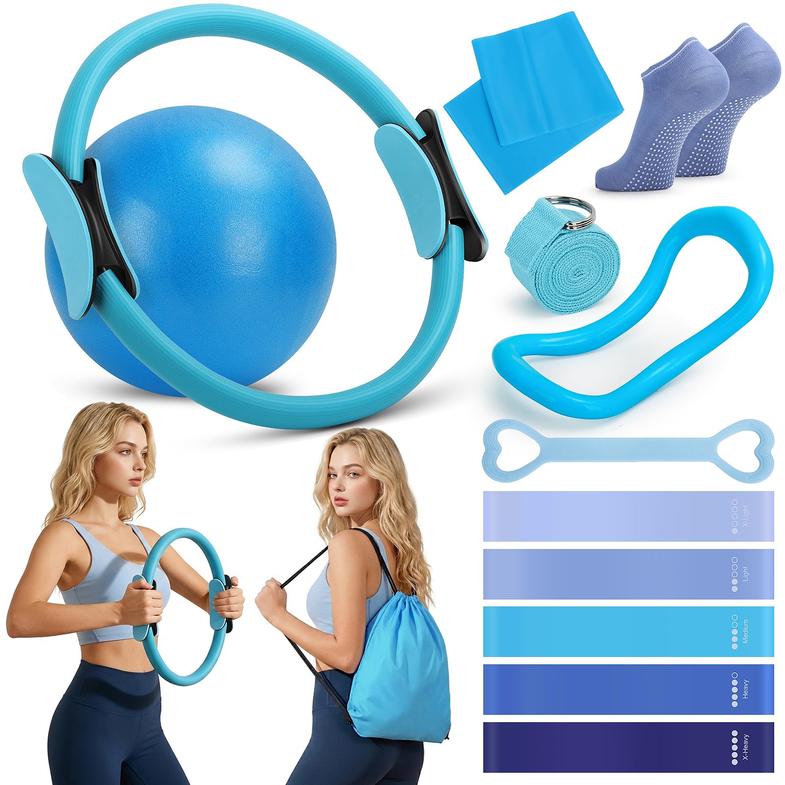 13Pcs Pilates Set Pilates Kit Home Pilates Sets for Women Pilates Workout Kit Pilates Beginners Set Home Pilates Essential kit Pilates Equipment Set Pilates Ring and Ball Set Pilates Accessories,Blue